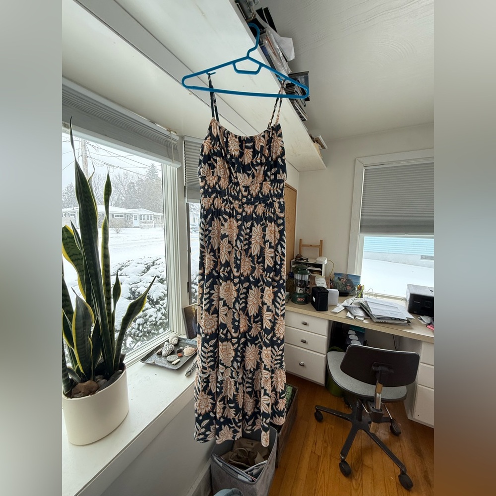 NWOT Floral Navy, Gold/Mustard, Cream Grace Karin Maxi Dress - Picture 2 of 4